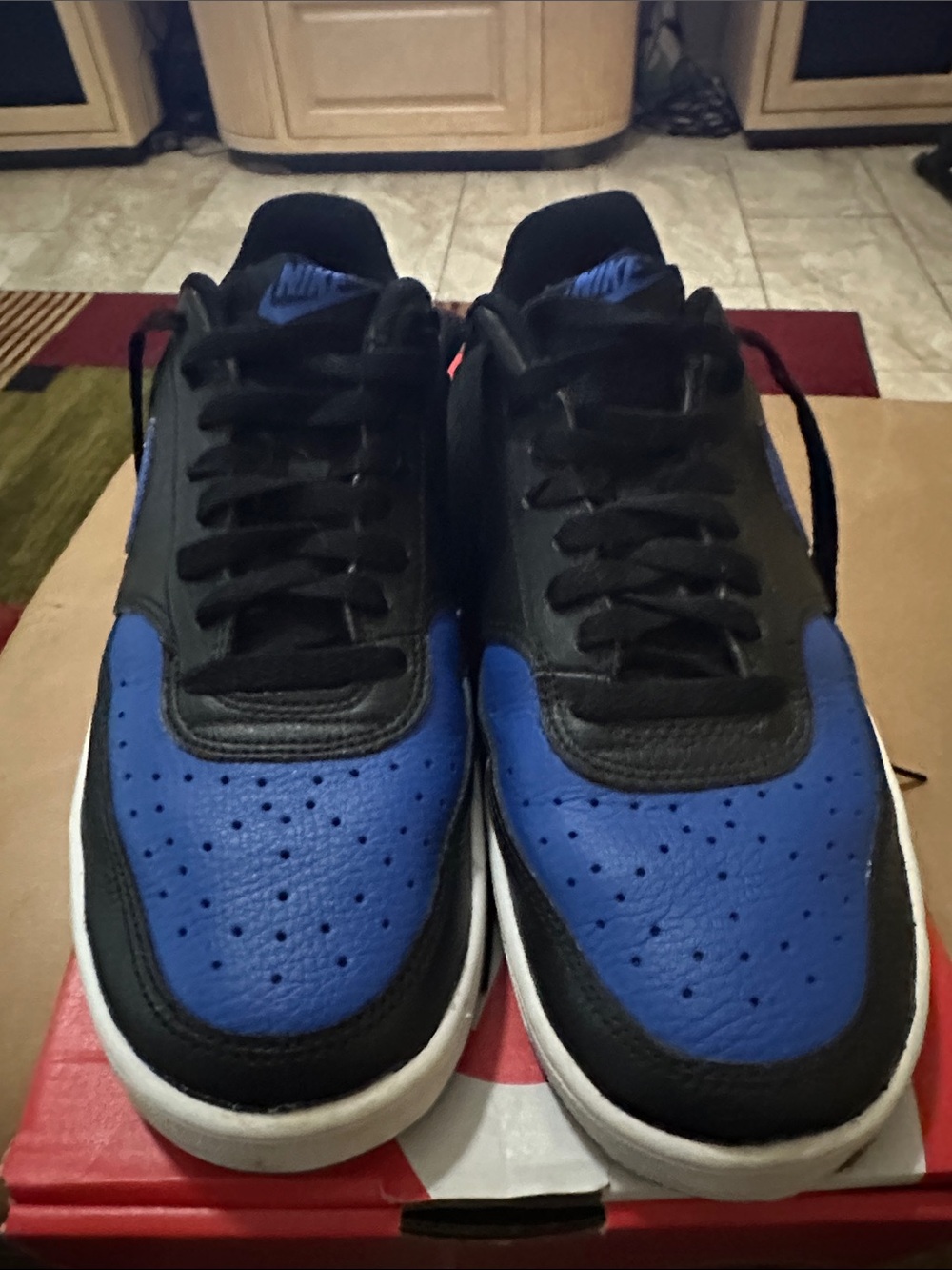 Men's Black & Royal Blue Leather Sneakers
